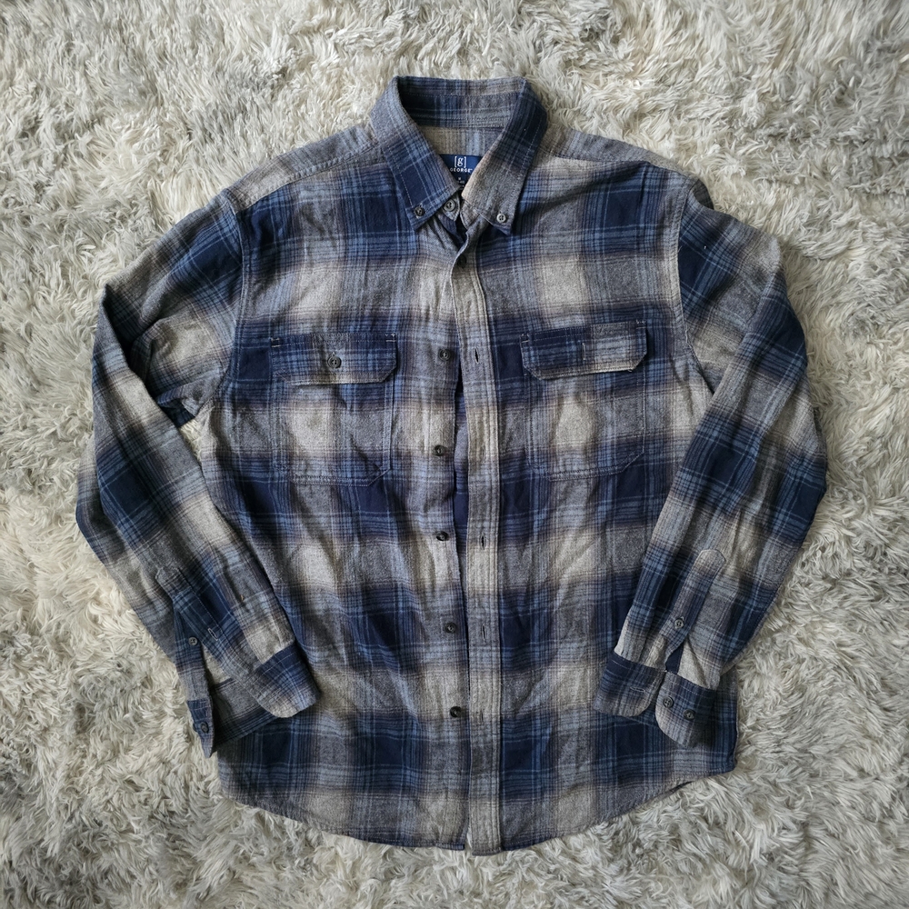 George Navy Plaid Flannel Button Down Shirt